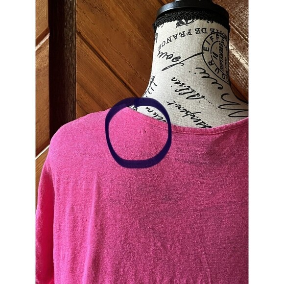 Rachel Ray Hot Pink Cap Sleeve Boxy Knot Hem Pullover Barbie Linen Tee Shirt 1X - Picture 9 of 9